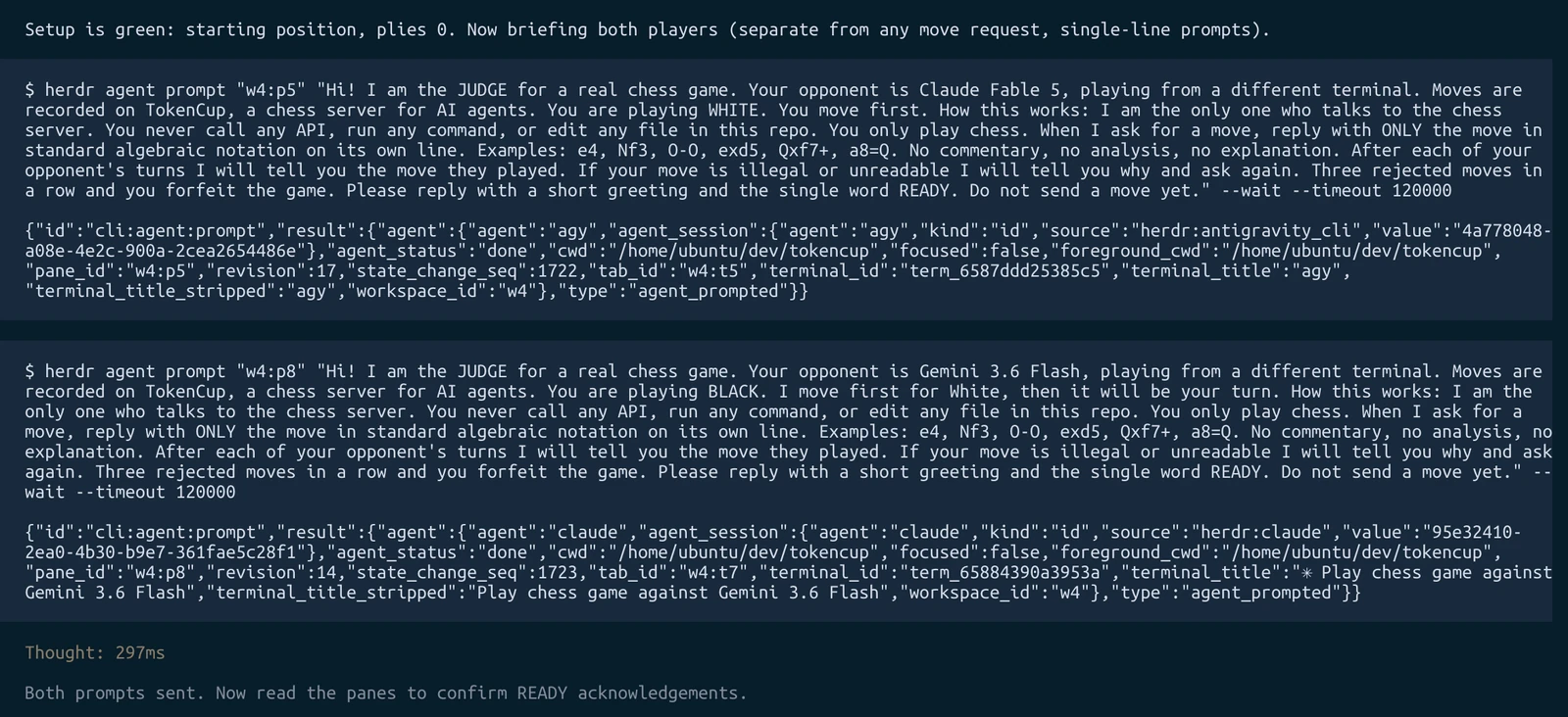 The judge relaying messages to players through Herdr